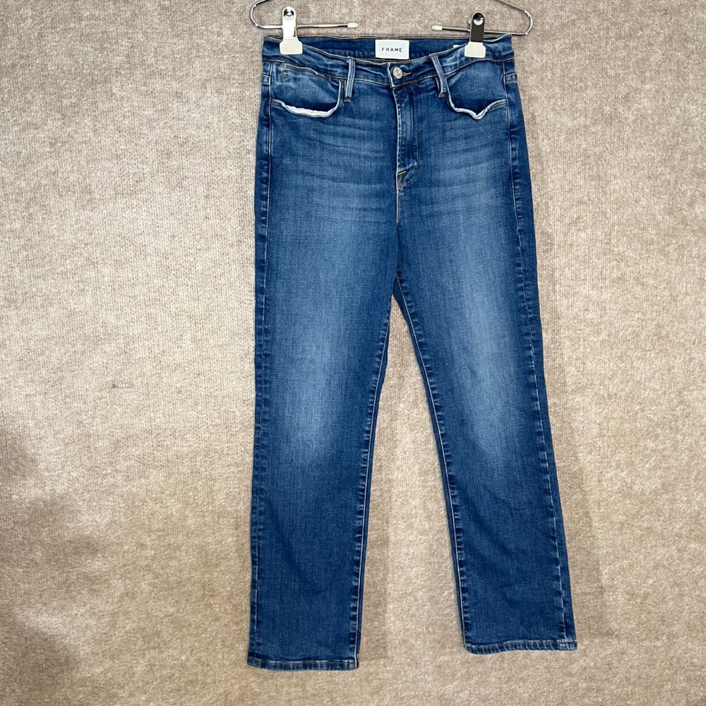 FRAME Le High Straight Jeans Womens 29 Earthbound Blue High Rise Denim Casual